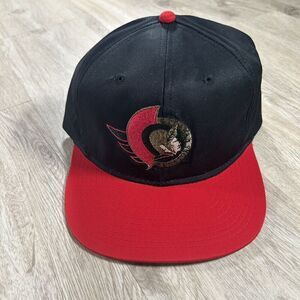 Vintage Ottawa Senators Hat Snapback NHL‎ Hockey AJD Black Red Cap